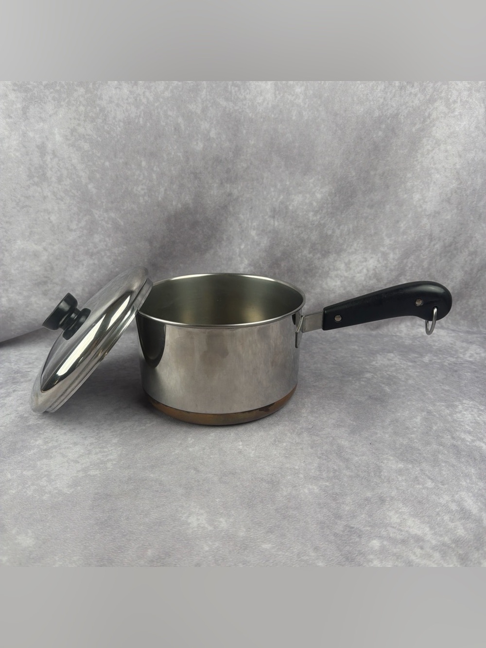 VTG Revere Ware 3 Qt Stainless Saucepan Copper Clad Bottom Lid Riverside CAL